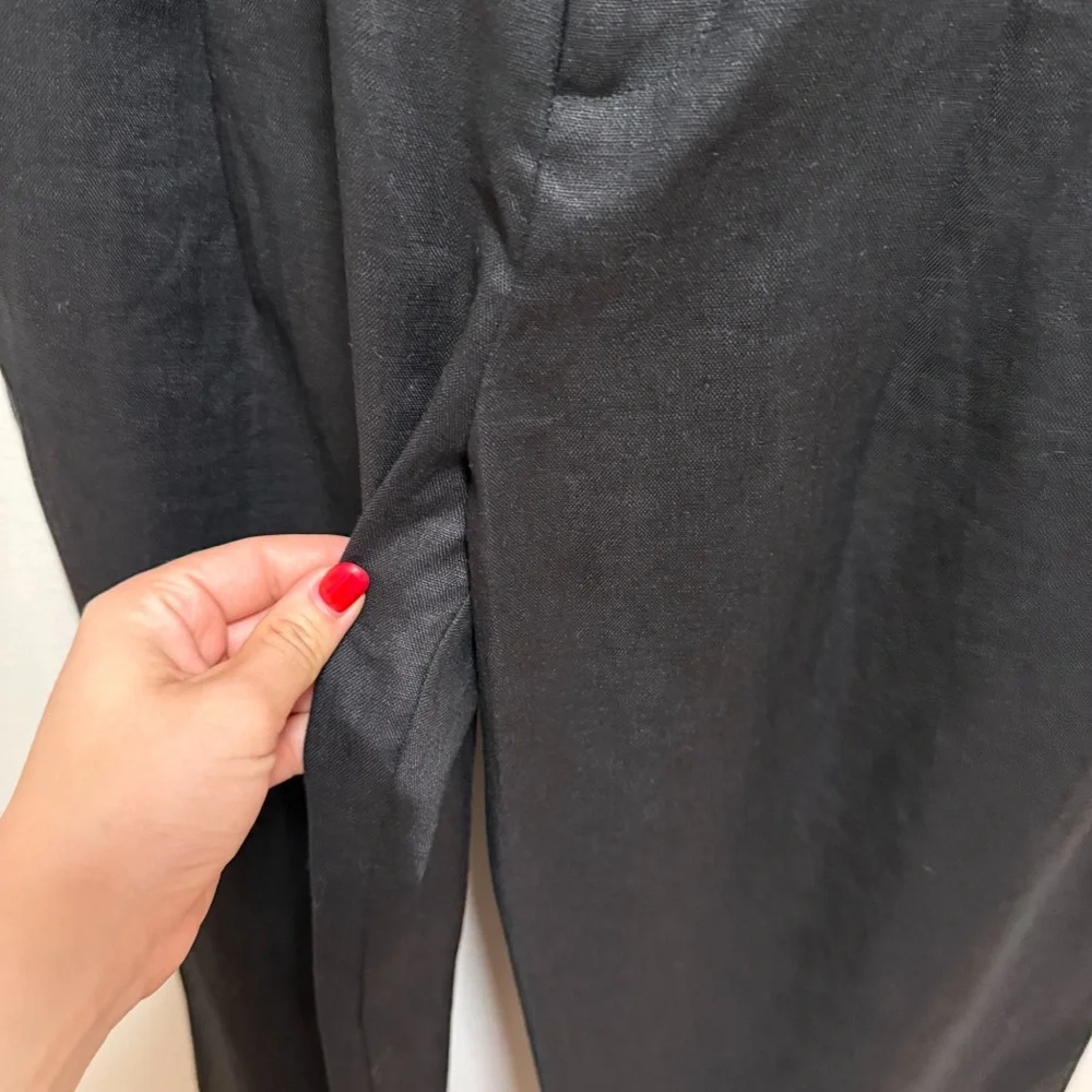 Reformation mason linen pants black high rise drapey wide‎ leg trouser 8Petite